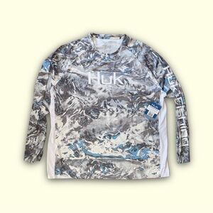 SOLD NWT Huk Fishing Performance Shirt Mens Blue Mossy Oak Fracture Long Sleeve